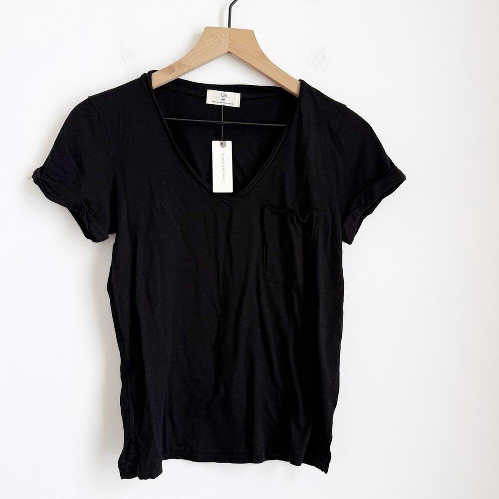 Anthropologie T.LA NWT Black V-Neck T-Shirt Pocket XXS